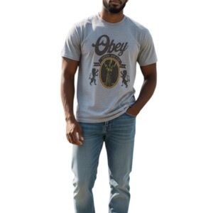 Obey Mens Vintage Extra Bitter Since 1989 Graphic T-Shirt Heather Grey Crew L